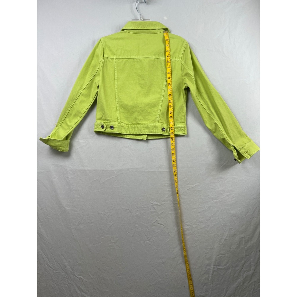 JCP Denim Trucker Jacket VTG Womens Medium Loden Lime Green New Cotton Cropped - Picture 4 of 10
